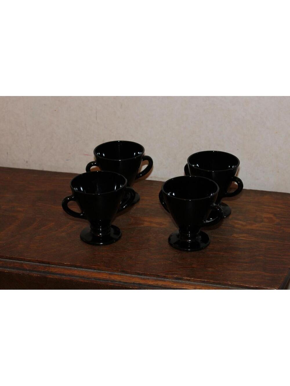 Vintage Hazel Atlas Ovide Black Open Sugar Bowls - Set of 4